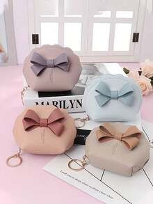 Bow Shell Design Mini Wallet, PU Material Coin Purse, Small Item Storage, Can Be Used As Keychain - Multicolor - View 1