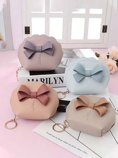 Bow Shell Design Mini Wallet, PU Material Coin Purse, Small Item Storage, Can Be Used As Keychain