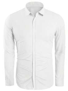 Runcati Mens Button Down Shirt Linen Cotton Shirts Casual Long Sleeve Spread Collar Lightweight Beach Plain Tops - trắng - Xem 6