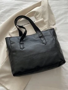 New Arrival Women's Large Capacity Tote Bag, Soft Leather One Shoulder Crossbody Bag, Handbag, Minimalist Stylish Work Bag - Black - View 6