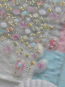 1 miếng dán móng tay 5D, họa tiết sóng biển mùa hè, lấp lánh, ngôi sao, dập nổi, dụng cụ làm móng DIY, miếng dán móng tay tự dính. - Nhiều màu - Xem 3