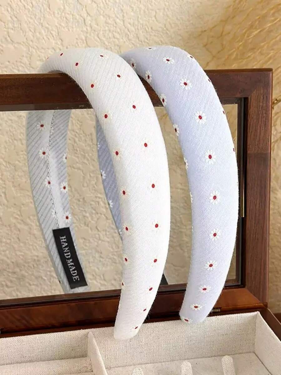 2个装 女孩碎花布艺可爱甜美小花海绵发箍 - 彩色 - 查看 1