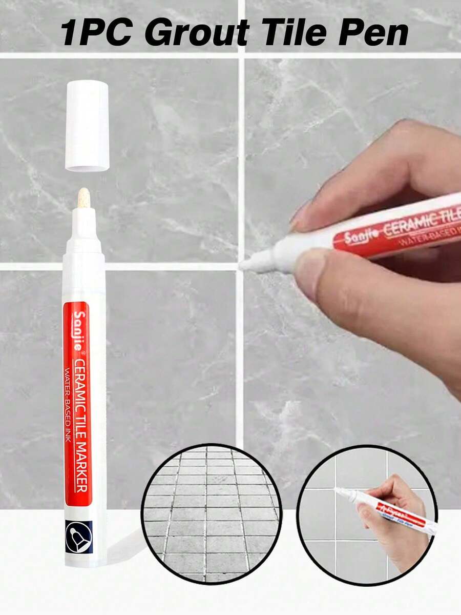 防水瓷砖填缝修补笔 - 多功能瓷砖修补笔，适用于墙面和地面，防污，笔尖精准，可用于瓷砖填缝着色（适用于浴室、厨房、室内/室外）贴纸