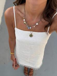 100%纯棉夏季轻薄度假沙滩连衣裙，白色，适合派对和约会 - 白色 - 查看 5