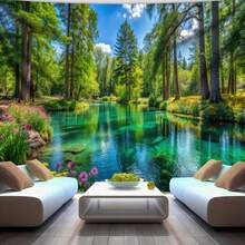 1 Tấm tranh treo tường khổ lớn in kỹ thuật số phong cảnh hồ và rừng, trang trí phòng khách, phòng ngủ, tiệc tùng, chất liệu polyester, kèm kẹp treo. - 16 - Xem 5