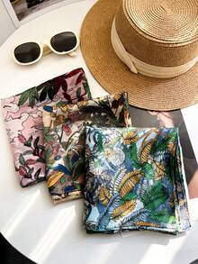 轻盈飘逸的植物印花小围巾，适合日常通勤和外出穿着。 - 彩色 - 查看 1