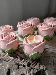 1pc 3D Lotus Silicone Candle Mold For Gypsum Concrete Casting, Candle Tray & Storage Box Making, Exquisite Petal Home Decoration Craft Silicone Mold - A - View 1