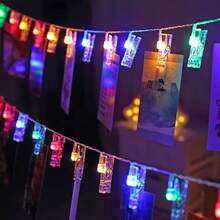 1pc 3.28ft 10led/9.84ft 20led Light Battery Powered Decorative Light String Peg String Lights(Battery Not Included),Perfact For Indoor Decor/Holiday/Birthday/Party/Room Decor - Multicolor - View 16