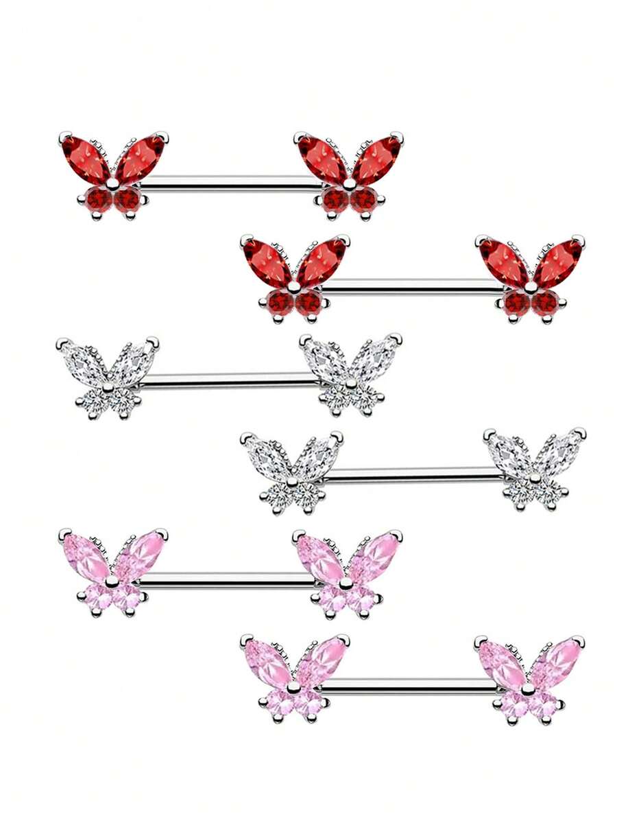 2个铜锆蝴蝶形乳环，适合日常佩戴 - 蝴蝶型乳環 - 查看 1