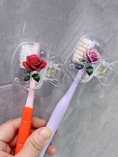 2pcs Colorful Floral Portable Toothbrush Holder - Multi-Color Mini Travel Case, Formaldehyde-Free, With Handle Brush And Cover, Suitable For Personal Oral Care, Cute Animal Decor, Couple Set