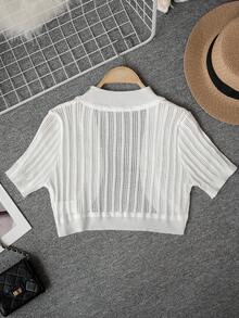 Summer New Pure & Spicy Streetwear Style – Ribbed Cropped Knit Top With Drapey Fit, Slim Bodycon Crop Blouse For Young Women - White - View 7