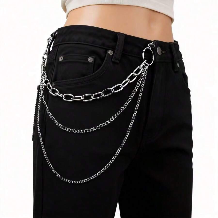 1pc Women's Silver Punk Style Multi-Layer Metal Pant Chain, Versatile Fashion Accessoryy2k Accessories - Silver - View 1