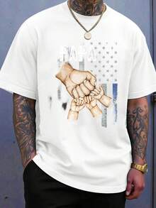 Papa Fatherhood American Flag Design T-Shirt For Men Family Bonding Patriotic Graphic Tee With Hand Holding Motif Casual Wear For Fathers Day And Family Events - 白色 - 查看 1