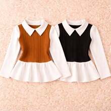 Girls' Long-Sleeved Blouse,  For Bloggers, Cold Weather, Winter / Long-Sleeved Blouse - BLACK/CARAMEL - 2-pIECE KIT - View 2