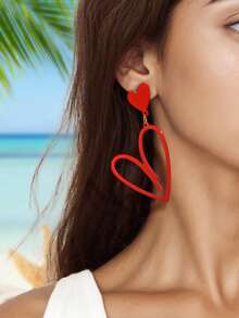 1 Pair Fashion Red Hollow Heart Dangle Earrings Women Party Daily Dating Jewelry - Red - View 2