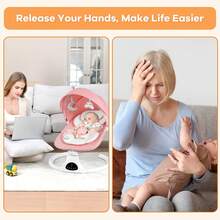 Baby Swing,Baby Bouncer With Music,5-Speed Auto Sway,Removable Canopy,3 Adjustable Modes,10 Soothing Lullabies,Remote Control,Newborn Gift - Pink - View 8