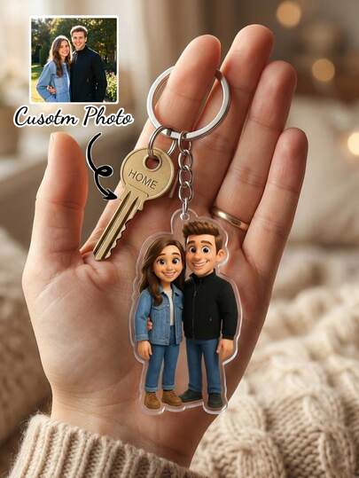 Customized Couple Acrylic Keychain, Personalized Photo Keyring, Birthday Gift, Anniversary Gift, Home Decor, Souvenir, Cute, High Quality, Birthday Gift, Wedding Anniversary Gift, Graduation Gift, Mother's Day Father's Day Gift, Ideal Gift For Him, Ideal Gift For Her, Boyfriend, Girlfriend, Dad, Mom, Family, Friends