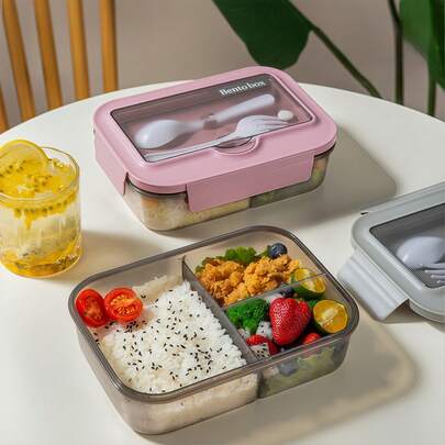 Hộp cơm bento 3 ngăn dành cho người lớn, hộp đựng thức ăn chuẩn bị sẵn dùng được trong lò vi sóng kèm dụng cụ, hộp cơm dễ vệ sinh, thích hợp cho nhân viên văn phòng, học sinh, người đi bộ đường dài, quà tặng Ngày của Mẹ.