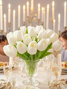 Artificial White Tulip, Realistic Texture, Fake Flower Bouquet. Suitable For Wedding Decor, DIY Bridal Bouquet, Room, Restaurant, Kitchen, Living Room, Party, Bedroom And Home Decoration. Can Be A Gift For Birthday, Valentine's Day, Mother's Day, Father's Day, Graduation Season. Also Suitable For Garden And Bedroom Decor. A Great Gift Choice. - White - View 11