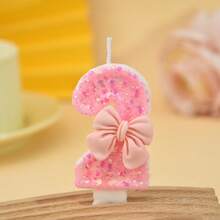 1pc Sparkling Bow Birthday Candle, Pink Digital Birthday Cake Decoration, Candle Cake Decoration, Suitable For Girls And Ladies' Anniversary Celebrations - Glittery Pink Bow - View 16