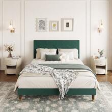 Beaully Upholstered Bed Frame With Headboard, Non-Slip And Noise-Free, Wooden And Iron Metal Slats Support, No Box Spring Needed, Easy Assembly - Dark Green-full - View 7