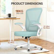 GartistGo Ergonomic Office Chair In Breathable Mesh With Lumbar Support, Adjustable Armrests, Inclinable Height Base, 360° Pivoting Wheel For The Office&Study - Green - View 3