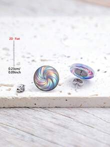 1 par de pendientes de botón acrílicos con diseño plano y colorido de remolino, joyería de estilo minimalista elegante para mujeres, adecuados para uso diario y festivo - vistoso - Ver 5