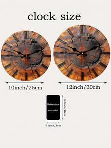 1pc 10"/12" 2D Flat Vintage Wooden Clock With Tree Rings Pattern - Round Wooden Wall Decor With Classic English Numbers, Suitable For Home Decor, Retro Style Wall Clock - B - View 3