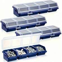 1pc 31x10x6cm 4-Grid Plastic Screw Storage Box, Made Of High-Strength PP Material, Waterproof Tool Organizer Box, Available In Black, Gray, Blue And Red, Multi-Functional Hardware Storage Box With Adjustable Dividers, Design, Transparent Cover For Quick Viewing, Stackable To Save Space, Also Suitable For Craft Beads, Garage/Workshop Essentials, Electronic Components, Jewelry Accessories, An Ideal Choice For Home Repair DIY And Summer Organization. - Multicolor - View 19