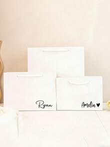 Customized Name Personalized White Paper Gift Bag, Customizable Text Gift Tote Bag, Suitable For Weddings, Birthday Parties, Gift-Ready - Multicolor - View 6