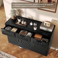 ZSSWSS Kitchen Sideboard With 3 Drawers And 3 Doors Made Of Rattan, Natural Weave Pattern, Rustic Vintage Style, 108 X 40 X 80 Cm, For Living Room And Kitchen, Natural Finish - Black - View 6