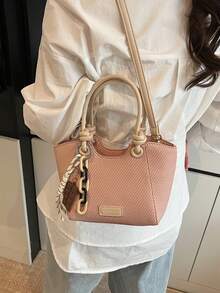 Hevel,Minimalist Texture Versatile Bucket Handbag, Fashionable Women's Tote Bag With Hanging Hook,Handbags For Women,Pink Bag - Pink - View 5