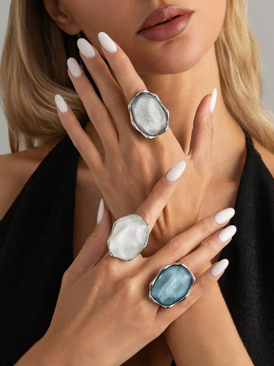 1 pieza Anillo de joyería con encanto de gota de agua con efecto de ondas de piedras preciosas falsas, elegante y geométrico, minimalista y lujoso, adecuado para boda, fiesta, vacaciones, estilo casual y de calle, regalo para mujeres, parejas, festividades, cumpleaños - anillo - Ver 1