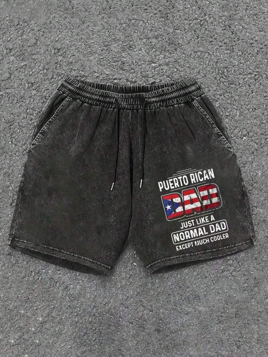 290g Washed, High Quality Batik Cotton Shorts, Suitable For Daily Wear, Adjustable Drawstring, Elastic Band And Pocket At The Waist, Puerto Rico, 250th Independence Day, Valentine's Day, Recent Explosions, Gifts For Friends. - màu đen - Xem 1