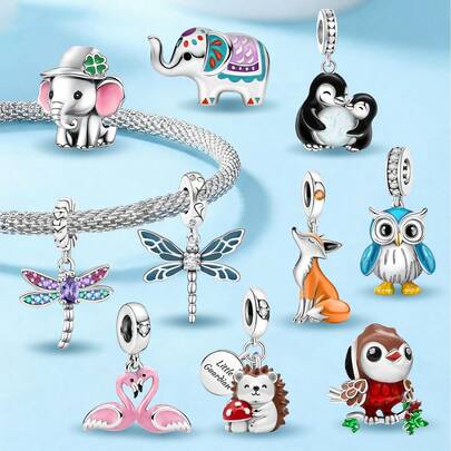 1件装 小象戴着三叶草帽，串珠装饰，适合女性手链、手镯DIY饰品制作和日常穿搭搭配，适合女孩佩戴