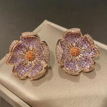 Women Jewelry Sets - Purple Diamond Flower - View 1