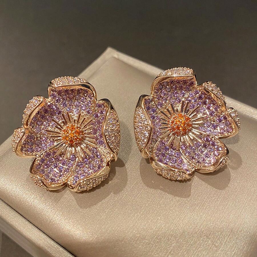 Women Jewelry Sets - Purple Diamond Flower - View 1