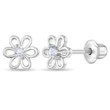 CZ Flower Earrings - 925 Sterling Silver Hypoallergenic Earrings for Girls with Secure Screw Backs - Safe and Comfortable for Toddlers and Little Girls - CZ transparente - Ver 8