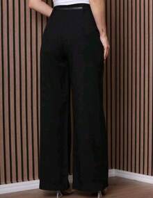 Women's High-Waisted Wide-Leg Pants With Belt, Elegant Tailoring, Wide Leg, Social Casual Chic Look, Blogger Fashion 2026 - 黑色 - 查看 3