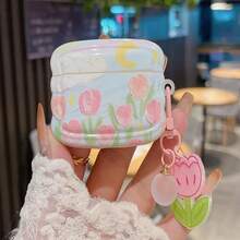 Ốp bảo vệ chống rơi cho tai nghe không dây thiết kế hình hoa tulip, tương thích với Apple, chống trầy xước và va đập. - Nhiều màu - Xem 8