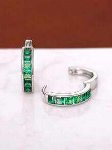 1 Pasang Anting Hoop Zirkonia Kubik Cantik, Cocok Untuk Dekorasi Sehari-hari, Perhiasan Pesta Atau Hadiah Ulang Tahun Untuk Remaja - Perak - View 2