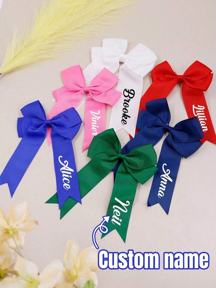 1/2pcs Customized Name Hair Bow White Red Satin Ribbon Hair Clip Elegant Hair Accessory Cheerleading Hair Accessory Wedding Hair Accessory Spring Summer Bright Color - Multicolor - View 1