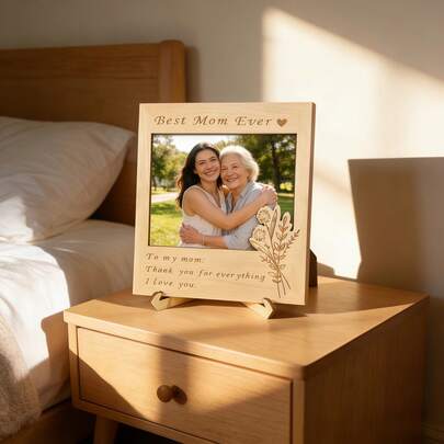Best Mom Ever Wooden Photo Frame With Bracket Engraved Photo Frame Mother's Day Gratitude Commemorative Gift Suitable For Living Room Bedroom Decoration