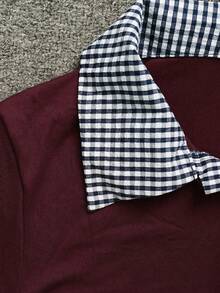 Damen süßes Preppy Marineblaues Karo-Besatz Polokragen Kurzarm Top mit Schleifendruck und Seitenfalten, Lässig Urlaub Ausflug Büro Sommer Kleidung, Eleganter Stil, Valentinstag Date Party Musikfestival Urlaub Strand Hochzeitsgast Karneval Frühling Sommer Alltagskleidung Weiß - Verschiedenfarbig - Übersicht 9
