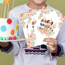 可爱狗狗主题生日邀请卡 - 任选一款，爪印主题派对宠物派对邀请套装 - 花花狗 - 查看 5