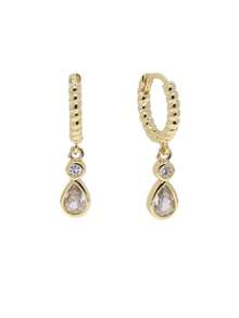 rundraw 2/6pcs New Round Hoop Water Drop Cone-Shaped Zirconia Inlaid Pendant Earrings, Elegant Copper Gold Color Women's Earrings, Suitable For Party, Evening Gala, Ball, Daily Outfit Accessory, Best Gift For Friends And Lovers On Holidays And Anniversaries - Gold - View 12