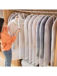 8个透明防尘衣物袋，衣柜收纳悬挂式塑料衣物袋，干洗、旅行和洗衣必备家居用品 - 彩色 - 查看 3