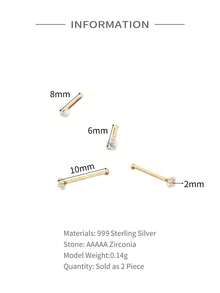 2 chiếc/1 chiếc khuyên mũi bạc 925 Sterling Silver đính đá Cubic Zirconia cổ điển (2-10mm) không gây dị ứng, bạc nguyên chất, phù hợp cho cả nam và nữ, khuyên mũi đá lớn, trang sức xỏ mũi đơn giản làm thủ công. - Vàng - Xem 11