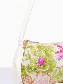 1 chiếc túi xách mùa hè kiểu dáng nghỉ dưỡng Novachic, trang trí hoa đính cườm nhiều màu sắc, thiết kế tối giản, phù hợp cho kỳ nghỉ, tiệc tùng, túi xách có khóa kéo và túi đeo vai (vị trí hoa ngẫu nhiên) - Nhiều màu - Xem 2