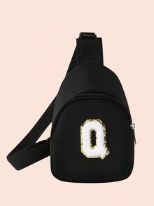 1个儿童男女童黑色26字母迷你单肩包，轻便便携零钱包，适合日常户外防晒 - 金標-黑包 - 查看 56